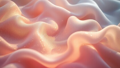 Abstract Glittering Fabric Texture Peach and Rose Gold Hues Soft Waves Light Shimmering Surface