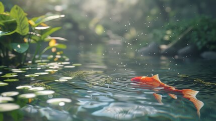 Scenic Ultra HD Image of a Rippling Pond Featuring Colorful Koi Fish Swimming Gracefully, Ideal for Nature and Relaxation Themes