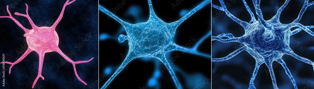 Poster colorful depiction of neurons showcasing intricate details of cell structure and connections in vibr