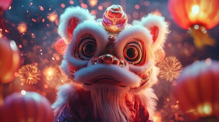 Majestic Lion Dance Costume During Festive Celebration