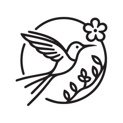 2d logo of hummingbird and flower with white background