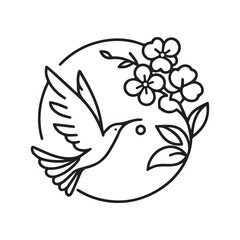2d logo of hummingbird and flower with white background