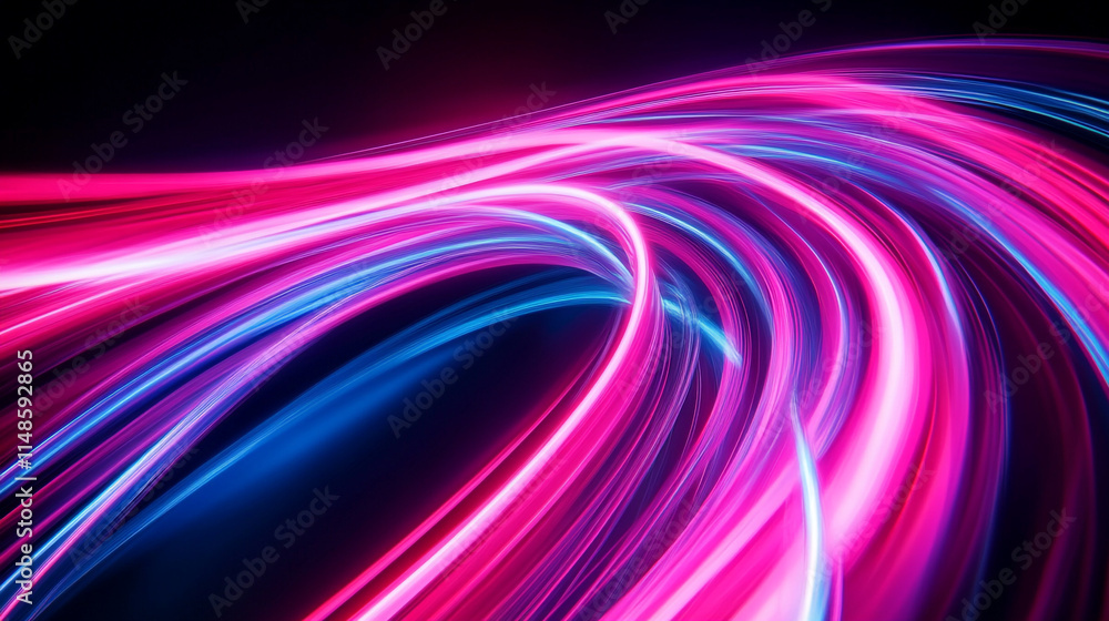 Poster colorful light trails create dynamic patterns in a dark background.