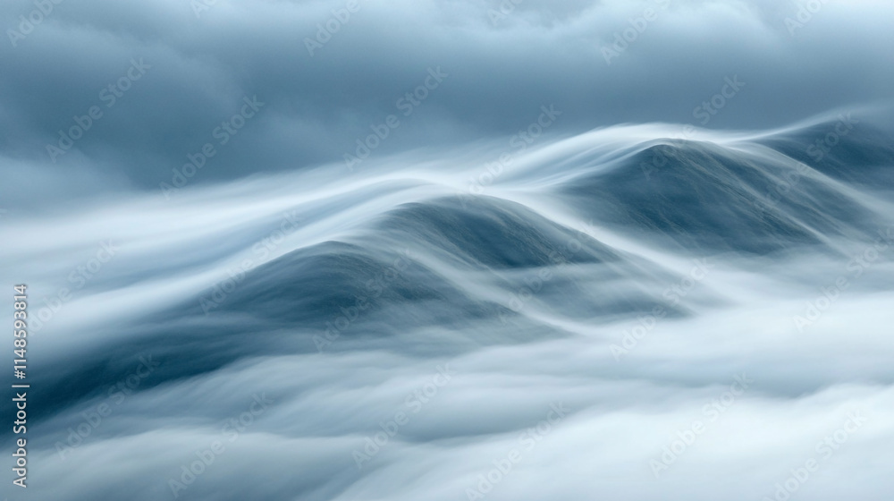 Poster dynamic ocean waves create a misty atmosphere during twilight hours.