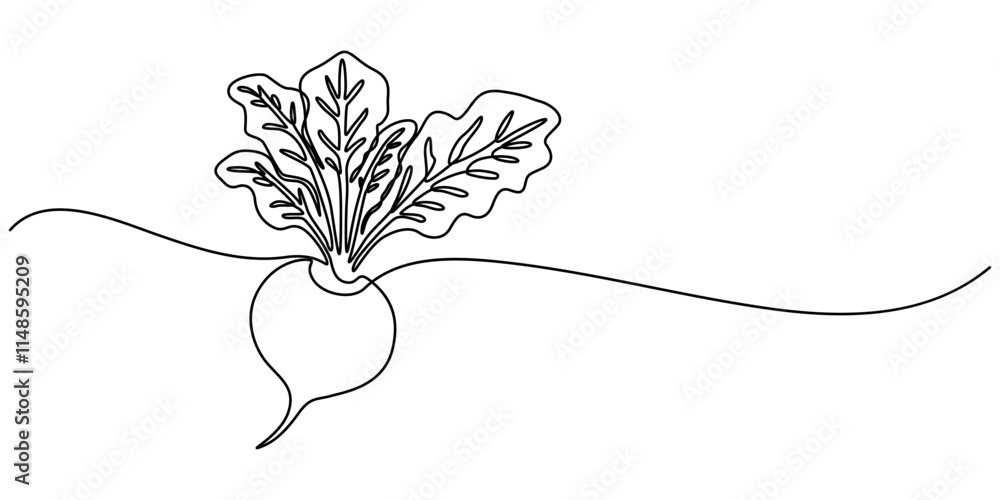Poster continuous line drawing whole healthy organic beetroot for plantation logo identity, vector continuo