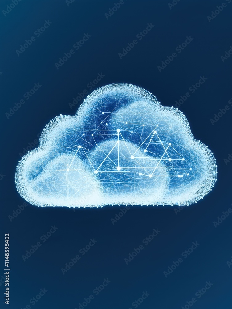 Poster futuristic virtual cloud environment. cloud computing infrastructure theme displayed side view. virt
