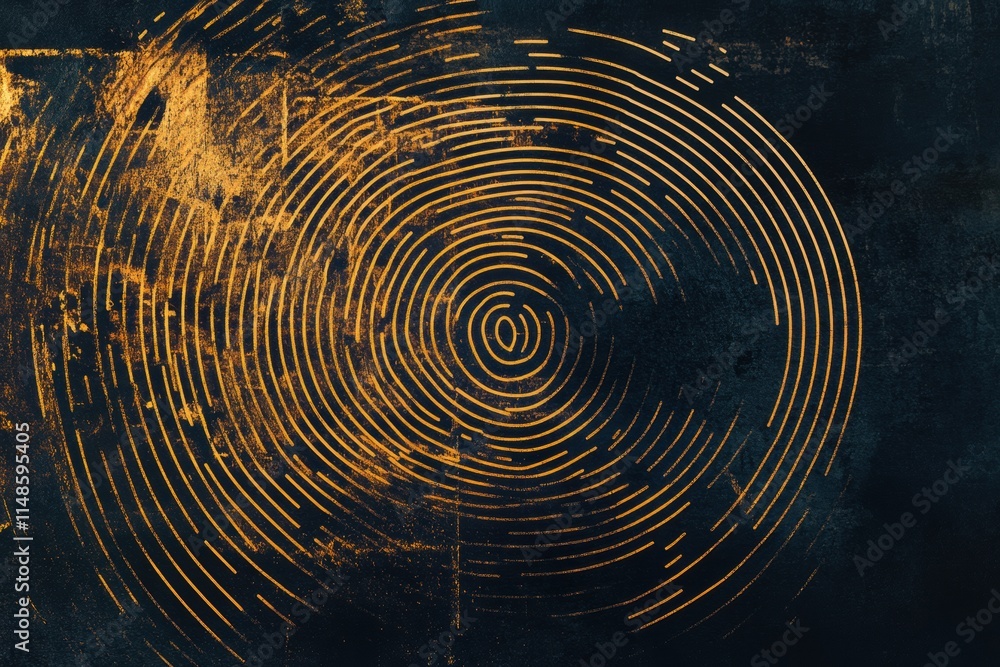 Aufkleber Digital fingerprint graphic with circular patterns on dark background featuring ample copy space for text placement. Generative AI