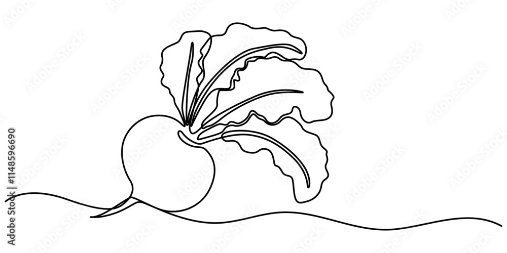 Poster continuous line drawing whole healthy organic beetroot for plantation logo identity, vector continuo