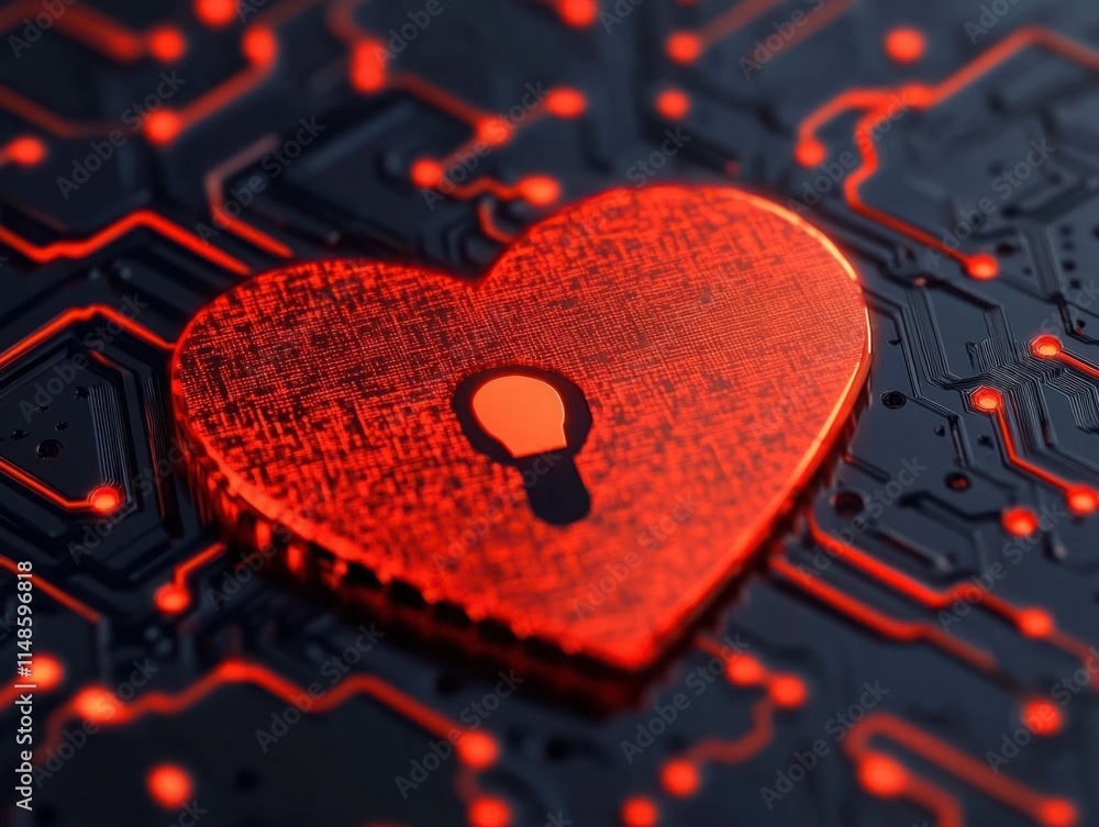 Aufkleber heart symbol with lock icon on digital circuit background representing cybersecurity, data protectio