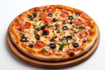 National Pizza Day Delicious Pepperoni Pizza with Mushrooms Olives and Peppers