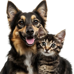 Fototapeta premium white png of a dog and a cat portrait