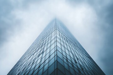 Modern Glass Skyscraper Reaching into Cloudy Skies