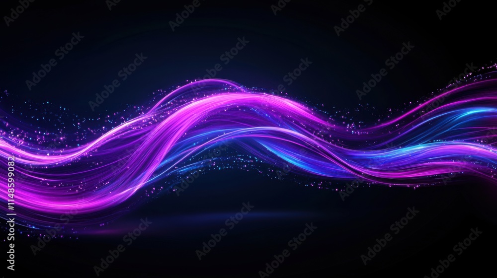 Poster abstract colorful light trails with vibrant pink and blue waves on dark background creating dynamic 
