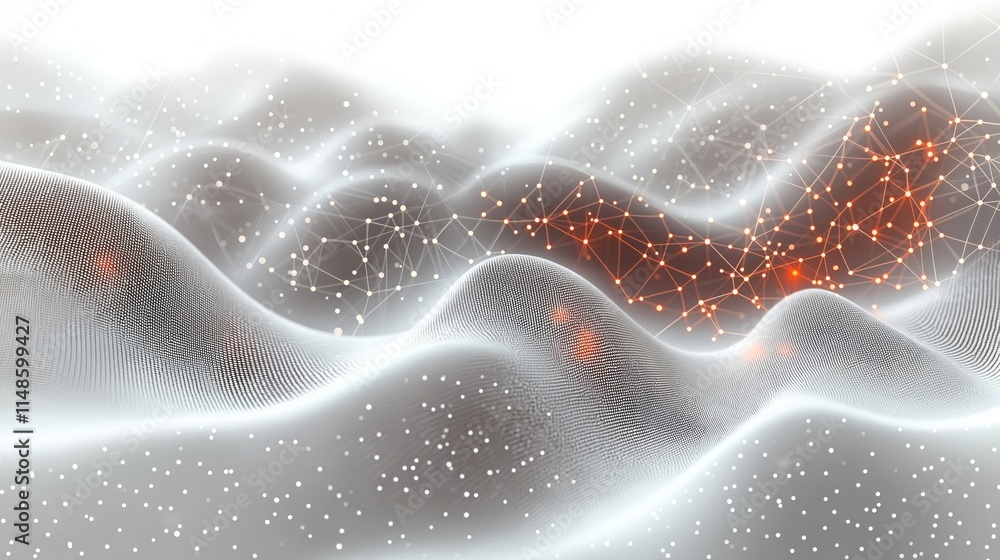 Poster abstract futuristic design with white waves, connecting dots, lines. modern network pattern. tech gr