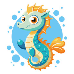 Fototapeta premium Cartoon seahorse character, vibrant orange
