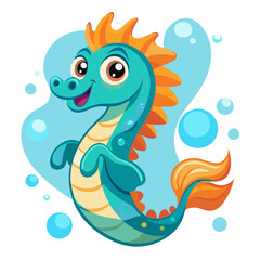 Obraz premium Cartoon seahorse character, vibrant orange