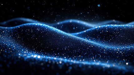 Fototapeta premium Abstract blue glitter wave particles background.