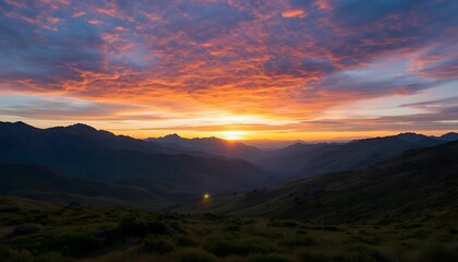 Majestic Sunrise Over Serene Mountain Range