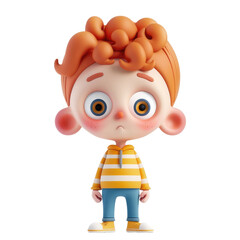 Naklejka premium A cartoon boy with a striped shirt and blue jeans