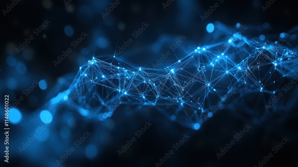 Poster abstract blue plexus network wave particles.