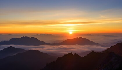 Obraz premium Majestic Sunrise Over Serene Mountain Range