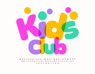Vector joyful flyer Kids Club. Bright Watercolor Font. Creative Children Alphabet Letters and Numbers set.