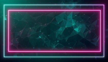 Obraz premium Futuristic Green Neon Light Lines with Abstract Geometric Connections in a Red Framed Digital Background 