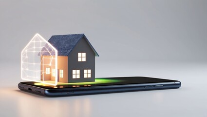 Smartphone projecting futuristic smart home hologram display