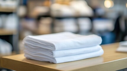 Stack of White T-shirts on Display in a Clothing Store