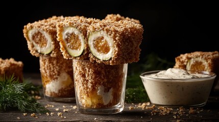 Crispy Zucchini Bites with Creamy Dip Appetizer Food Photography