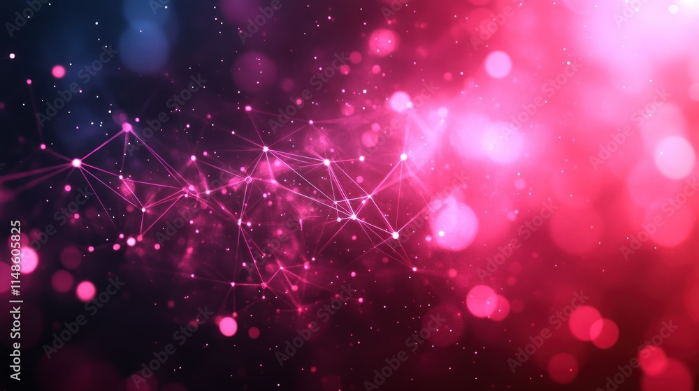 Poster abstract pink and blue bokeh background with network.