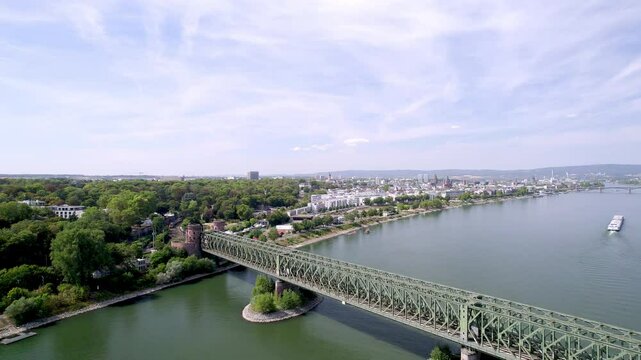 City Mainz with historic bridges and cathedral