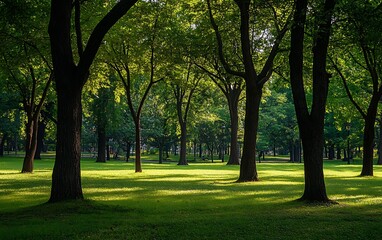 Obraz premium a grassy area with trees and grass