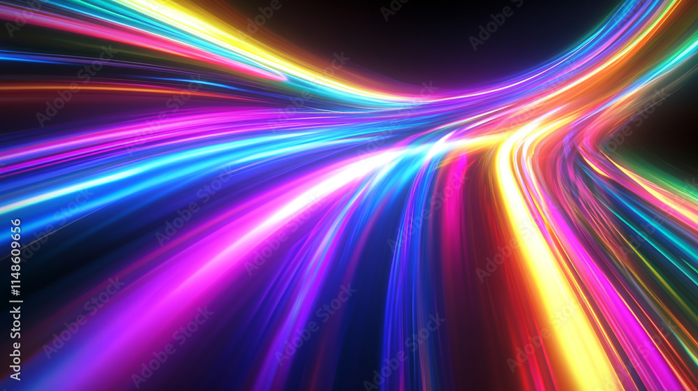 Poster colorful light trails creating a dynamic abstract background in motion.