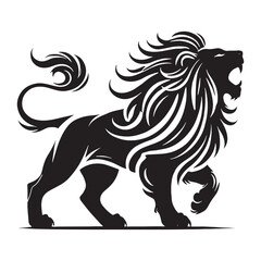 Unique roaring lion silhouette for digital creations - Roaring lion illustration - minimallest roaring lion vector
