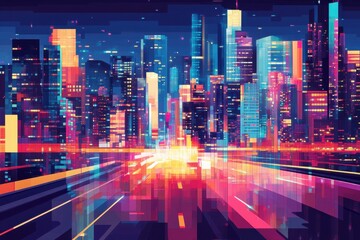 Fototapeta premium A vibrant futuristic cityscape at night glowing with neon lights