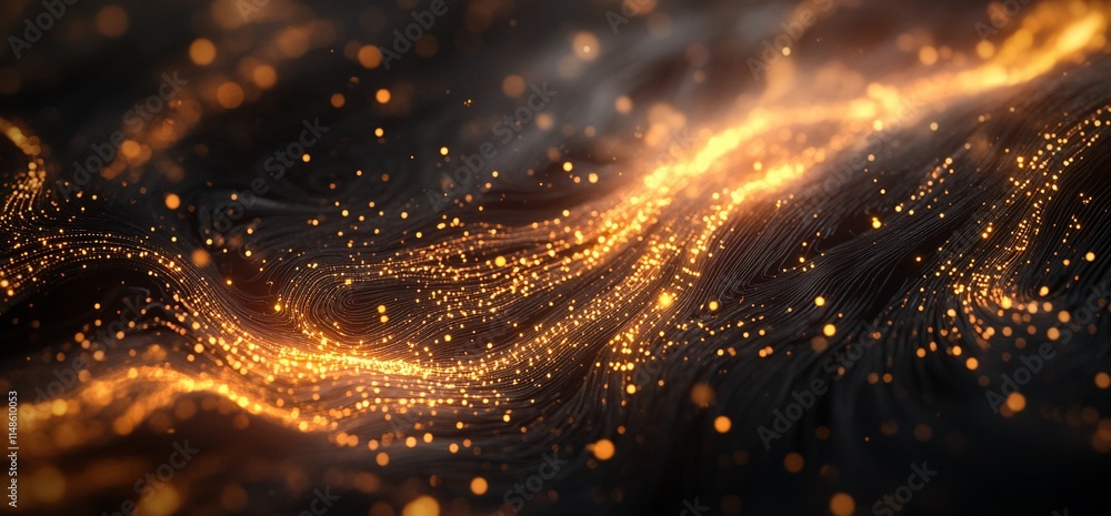 Poster a mesmerizing abstract representation of glowing particles and flowing textures.