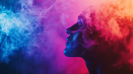 Colorful silhouette with smoke effects creates an artistic atmosphere at night.