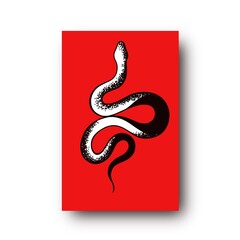 Fototapeta premium Tattoo snake on a red background. Traditional black dot style ink. Traditional Tattoo Old School Tattooing Style Ink. Snake silhouette illustration. 