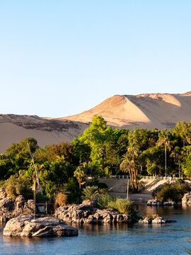 Views on the Nile River on a sunny afternoon in Aswan, Egypt
