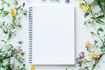 Fototapeta premium Watercolor floral border design with clean edges and well-defined details, featuring pastel colors on a white background, perfect for a notebook with a minimalistic and simple design.