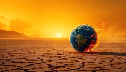 Burning Planet Earth Climate Change Global Warming Dry Desert Landscape