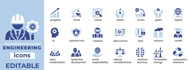 
Engineering Vector Icons Tools, Machinery, Structures, Innovation Editable, Modern, Professional Design