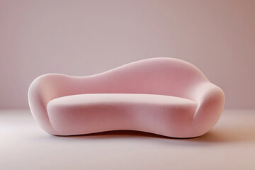 Obraz premium Modern pink sofa on a light background, curved and elegant design.