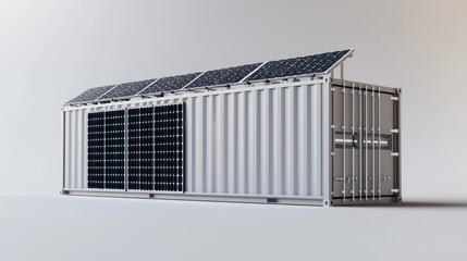 Highresolution 3D render of sustainable freight container with solar panels