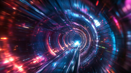 Obraz premium Colorful tunnel of light creating a sense of speed and motion.
