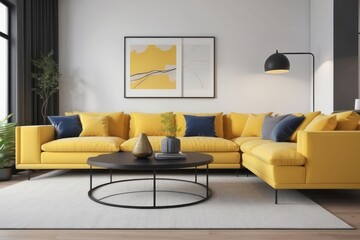 Living Room Design With 2 Seater Yellow Sofa