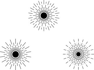 Obraz premium Set of light rays, sunburst and rays of sun. Sunburst collectin. Big set sunburst. Sun rays set. Burst symbol. Linear style.
