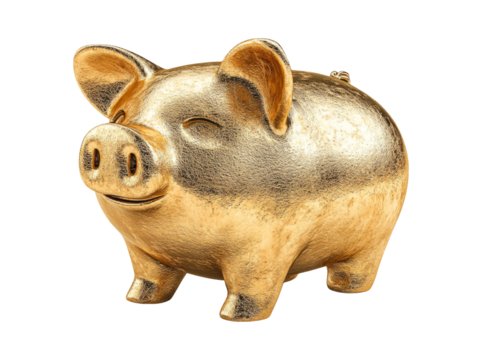 Golden Piggy Bank on Transparent Background for Financial Savings