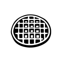 A simple black and white illustration of a waffle, showcasing its grid-like texture.